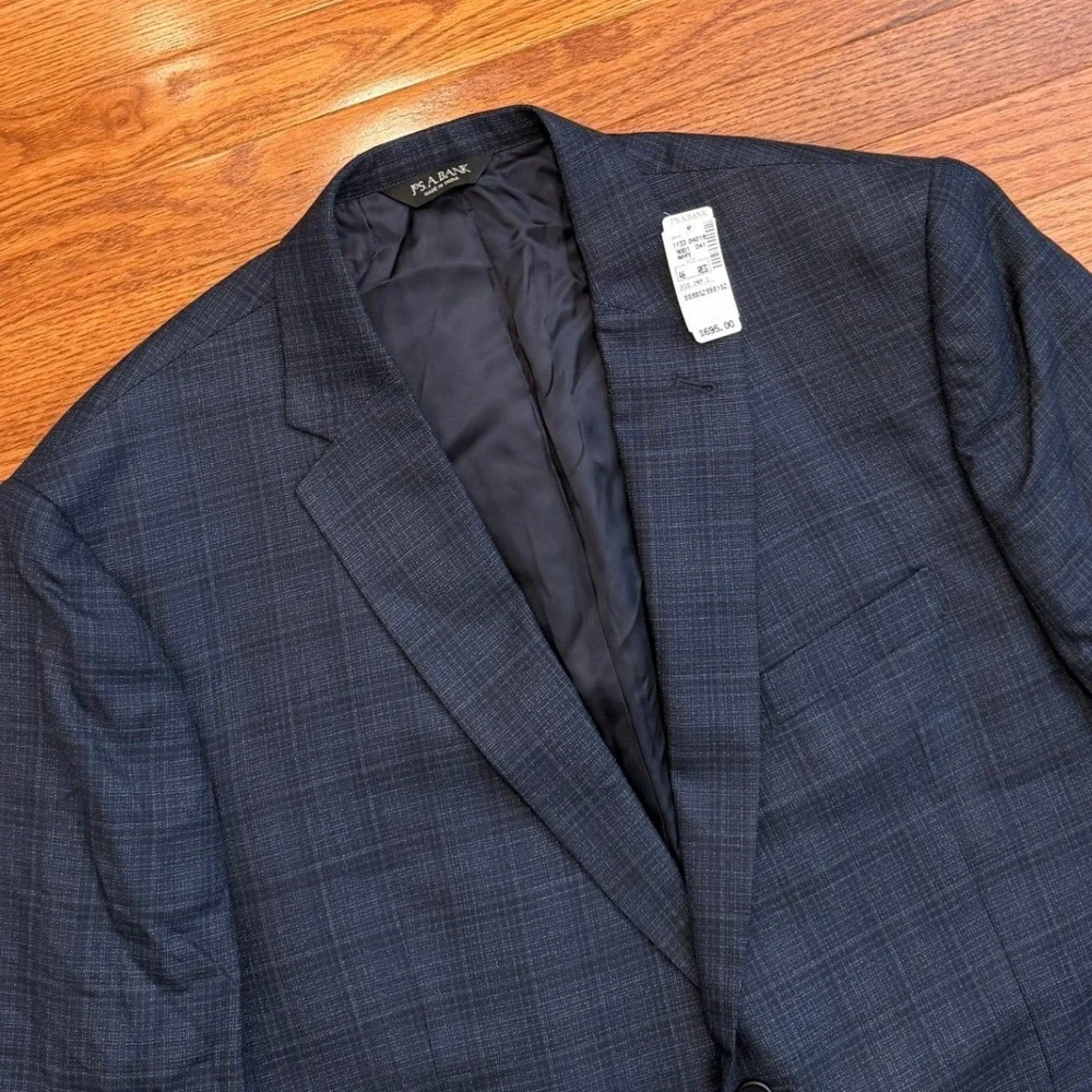 New Jos. A. Bank Signature Blazer Sport Coat Mens 46R Navy Blue Plaid Silk Wool